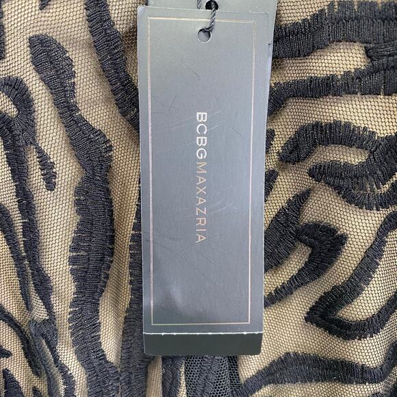 BCBG Black Sheer Mesh Zebra Top Sz 10 Embroidered Peplum Asymmetrical Animal - Picture 6 of 11